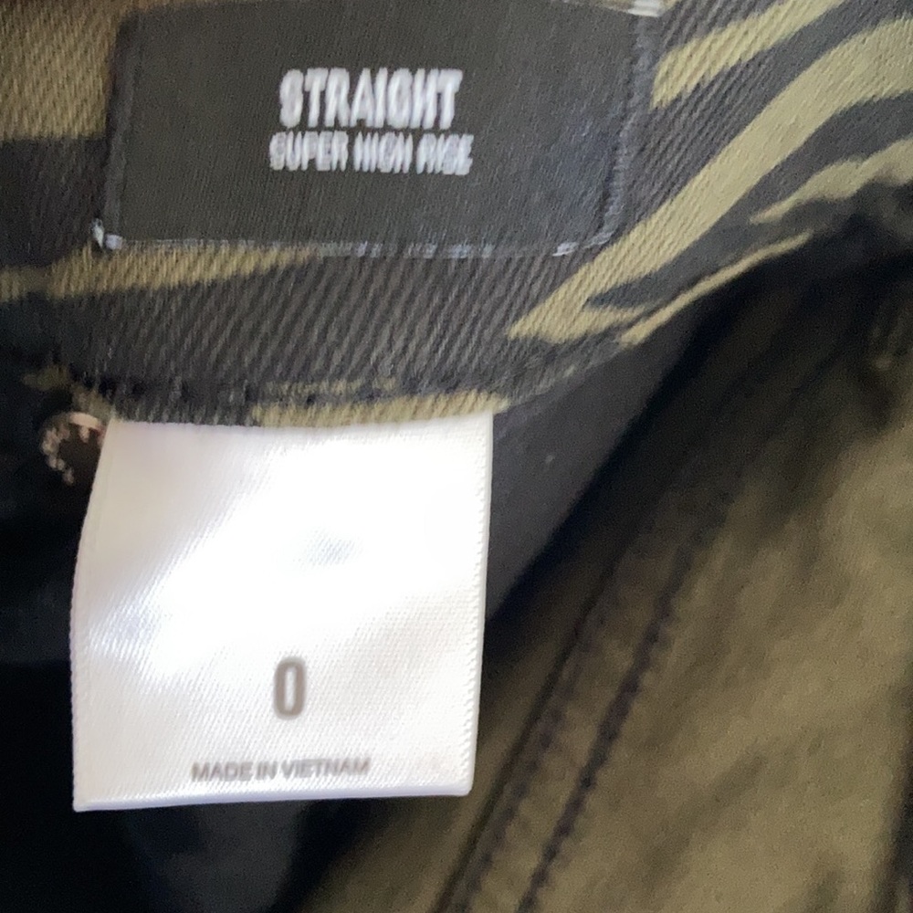 Express super high rise straight olive green black zebra animal print jean 0 - Picture 8 of 16